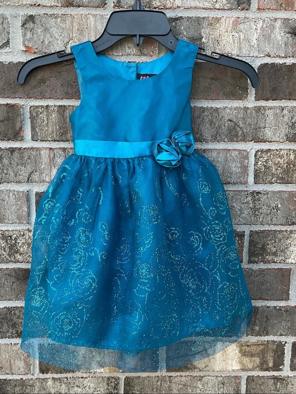 Take 50% OFF- Lilt Turquoise Floral Sparkle Girls' Party Dress, Size-4T